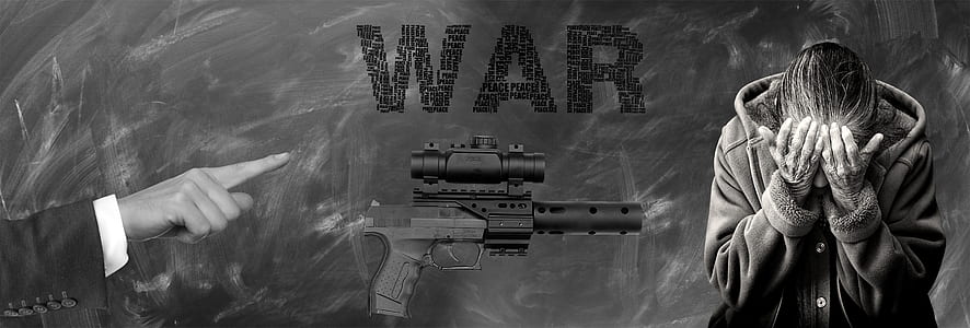 person covering face with war text overlay thumbnail