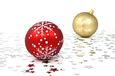 two gold-colored and red baubles thumbnail