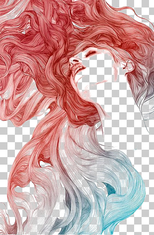 Madrid Drawing Illustrator Art Illustration, Long-haired girl, red and teal smoke PNG clipart