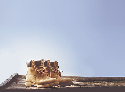 brown leather work boots on brown table thumbnail