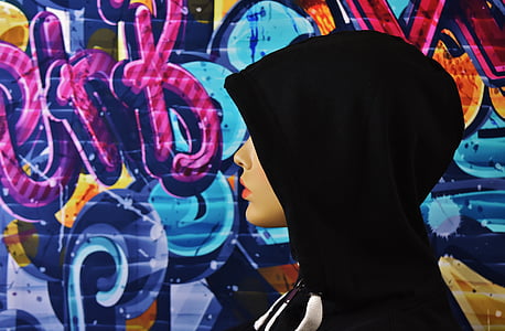 woman wearing black hijab headscarf beside wall painting thumbnail