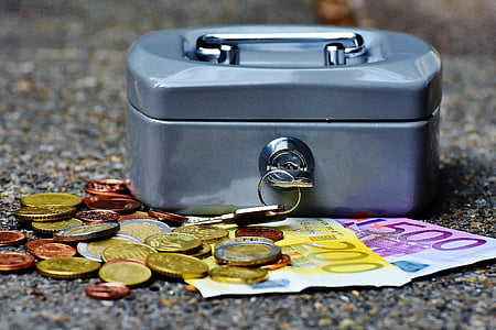 stainless steel security box with coins and banknotes thumbnail
