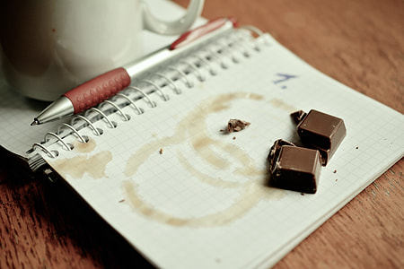 two brown chocolate bars on white book thumbnail