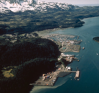 Aerial view of Cordova, Alaska landscape thumbnail