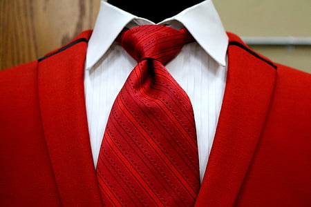 red and white collared suit with necktie thumbnail