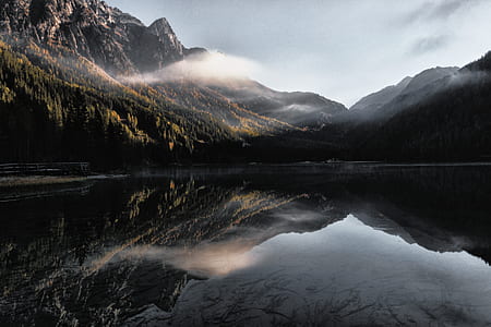 mountain reflecting on body of water thumbnail