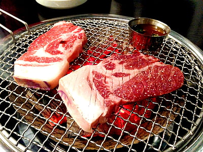 meat on grill in close-up photography thumbnail