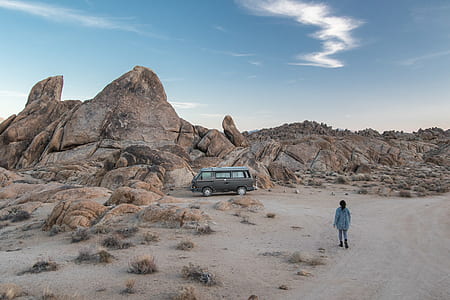 person walking on desert place during daytime thumbnail