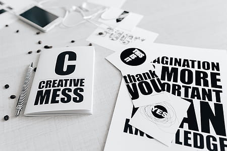 Top view of black and white typography sentences thumbnail