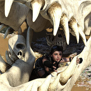 woman inside animal skull fossil thumbnail