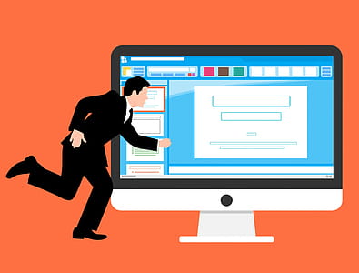 Illustration of business man hurrying to update his website design thumbnail