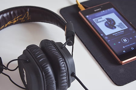 turned on smartphone near headset thumbnail