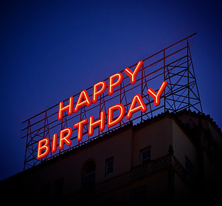 Happy Birthday signage taken at nighttime thumbnail