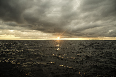 Sunset under the clouds over Lake Michigan at Peninsula State Park, Wisconsin thumbnail
