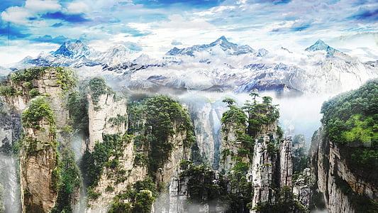 aerial view photography of Zhangjiajie, China with fog during daytime thumbnail