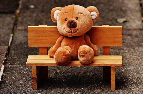 bear plush toy on wooden bench thumbnail