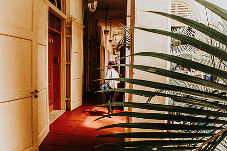 woman walking alone in hallway thumbnail