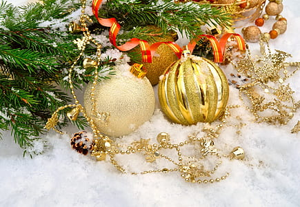 Christmas baubles on snow thumbnail
