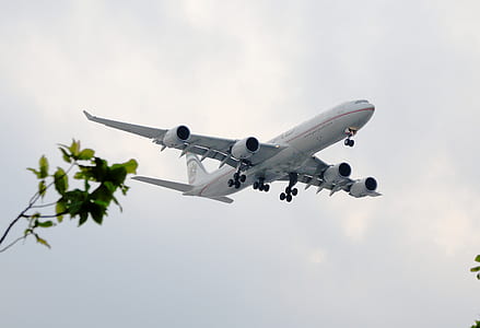 low-angle photography of white plane thumbnail