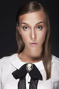 woman wearing white scoop-neck collared shirt thumbnail