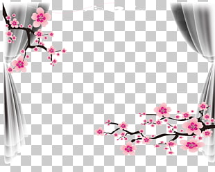 Wedding Do it yourself, Wedding poster frame, pink tree blossoms and gray curtains illustration PNG clipart