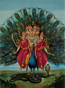 blue peacock with Hindu Gods illustration thumbnail