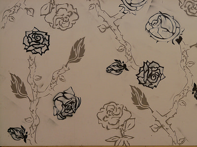 black, white, and beige floral textile thumbnail