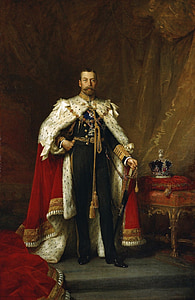 man wearing black and brown suit and cape holding sword beside crown on chair painting thumbnail