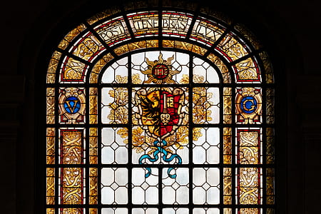 brown, red, and blue stained glass window thumbnail