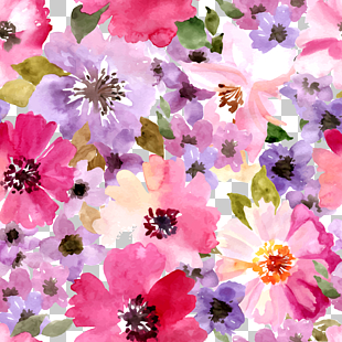Watercolor Floral seamless background material, pink and purple flowers painting PNG clipart
