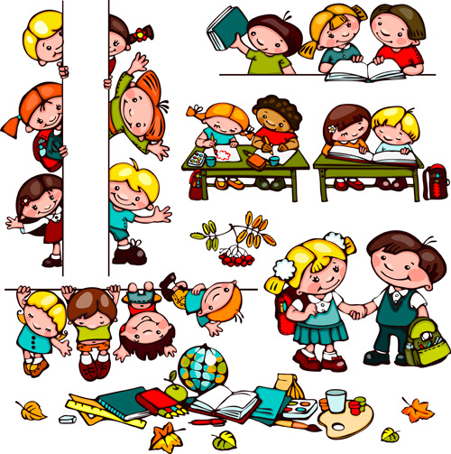 cartoon school children cute design vector eps ai file children at school cartoon