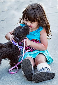 Black Dog Beside Little Girl thumbnail