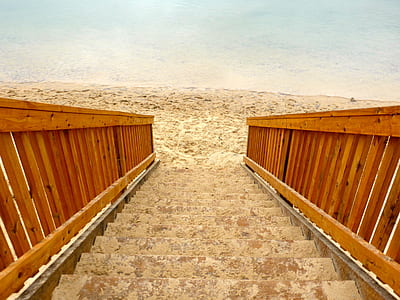 brown stairs on beach shore thumbnail