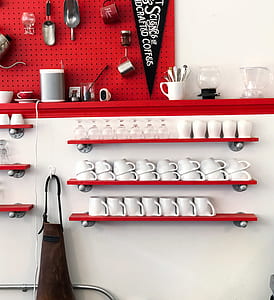 ceramic dinnerware set on wall shelves thumbnail
