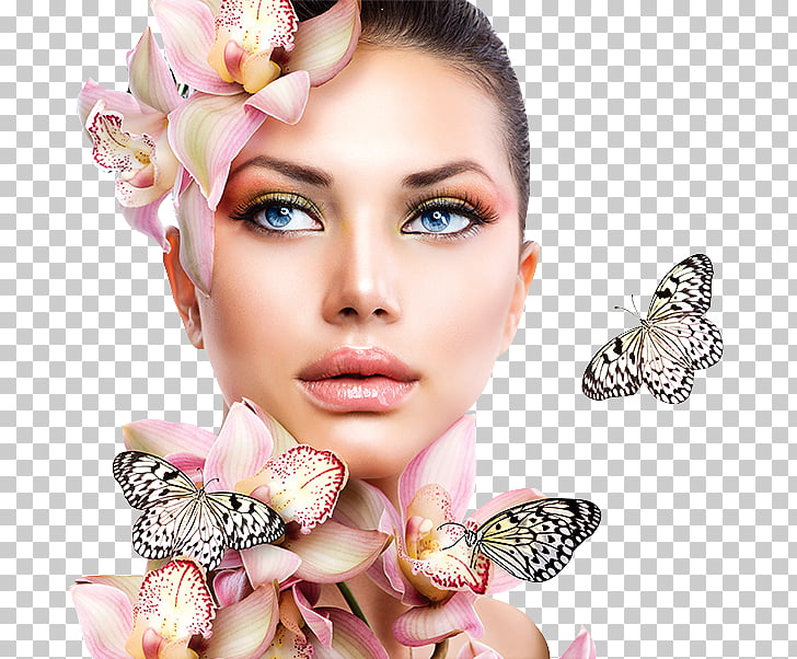 Beauty Parlour Cosmetics Day spa Pedicure, beauty, woman wearing flower head decor with butterflies PNG clipart