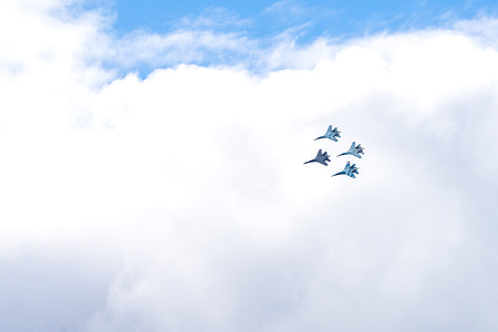 bird's-eye view photography of four gray fighter planes thumbnail