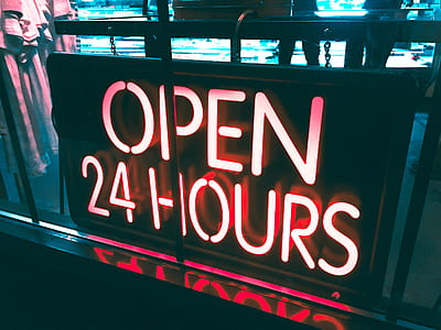 red open 24 hours neon signage thumbnail