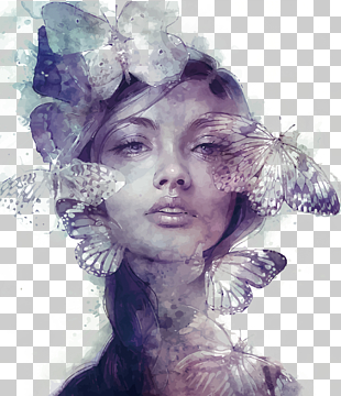 Drawing Digital art Portrait Illustration, butterfly woman, woman and butterflies illustration PNG clipart