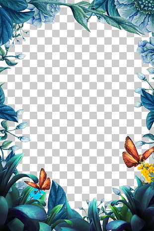 Poster Fairy Illustration, Forest dream fairy tale background template, green and white flowers and butterflies border PNG clipart
