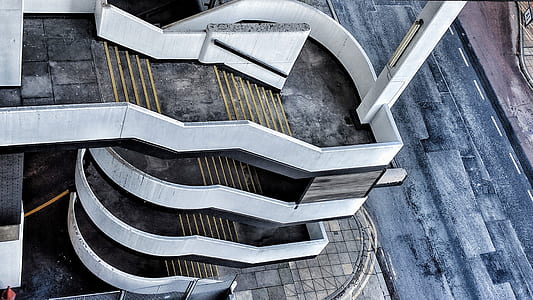 bird's-eye view of grey and white concrete staircase thumbnail