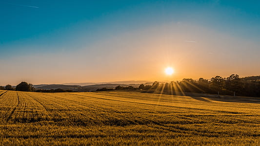 brown field under sun rays passing through mountains thumbnail