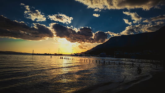 sea, sky, sunset, beach thumbnail