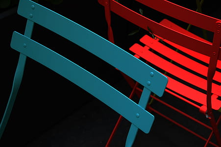 blue and red metal chairs thumbnail