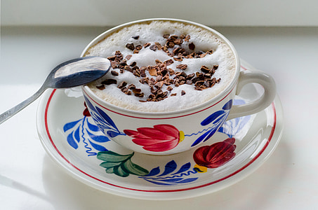 white, red, and blue floral ceramic teacup with saucer thumbnail