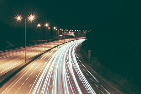 Road traffic trails at night thumbnail