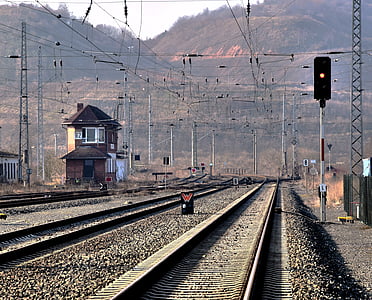 railroad near brown and white wooden house thumbnail
