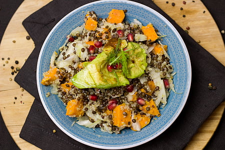 vegetable salad on top blue plate thumbnail