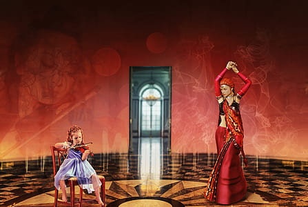 girl playing violin and woman dancing thumbnail
