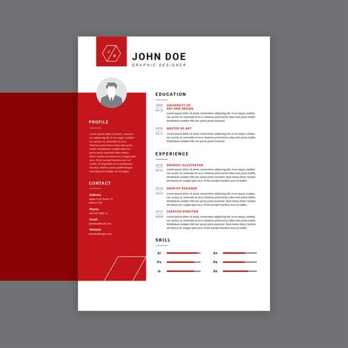 Graphic Designer Resume Red Vector ai, eps, svg file