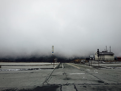 landscape photography of road and building at daytime thumbnail
